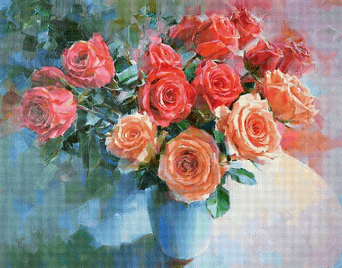 Vaso com ,Rosas - pintura., flores.rosas - предпросмотр
