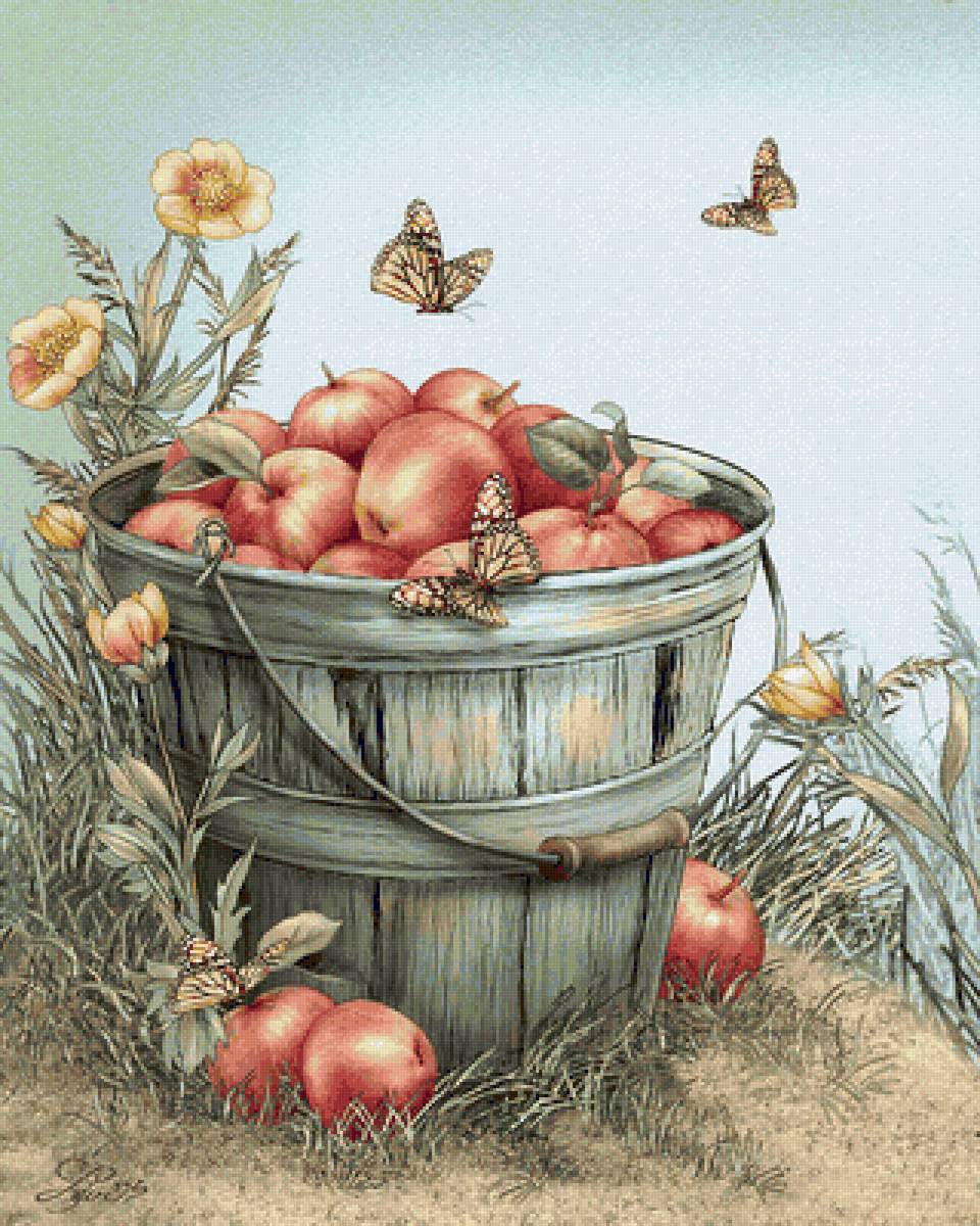 №2196892 - бабочки, ведро, яблоки - предпросмотр
