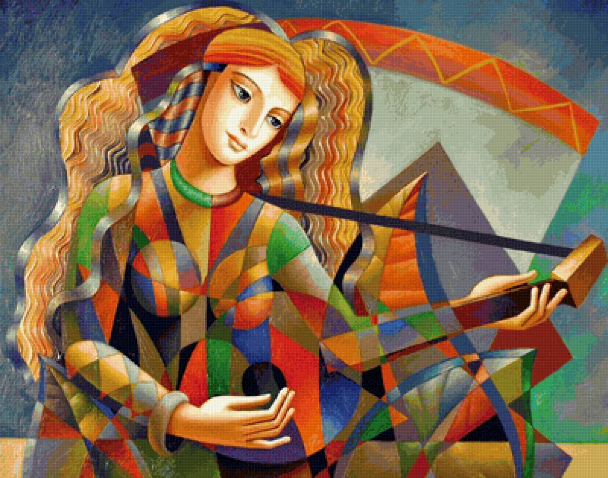 Menina,com ,violão. - menina. gravura - предпросмотр