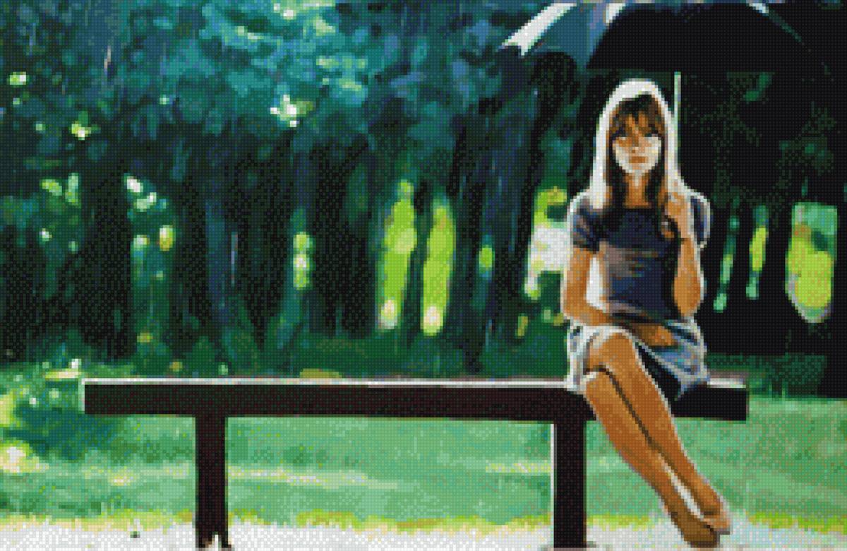 девушка под дождем - дождь, зеленый, девушка, леди - предпросмотр