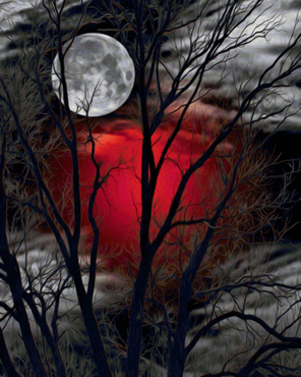 Vermelho, branco, e preto, - lua, surreal - предпросмотр