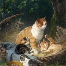 Оригинал схемы вышивки «Кошка с котятами» (№2198587)