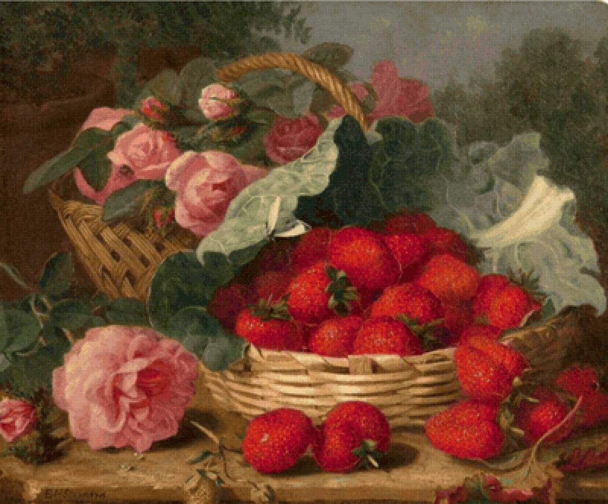 НАТЮРМОРТ - розы, клубника - предпросмотр