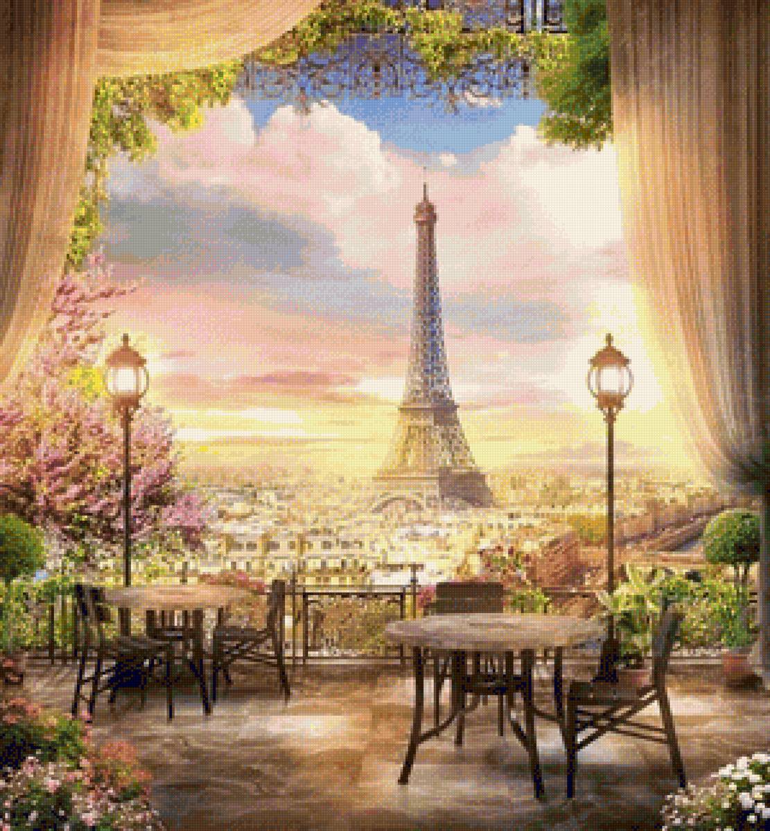 Вид на Париж - кафе, эйфелева башняб город, париж - предпросмотр