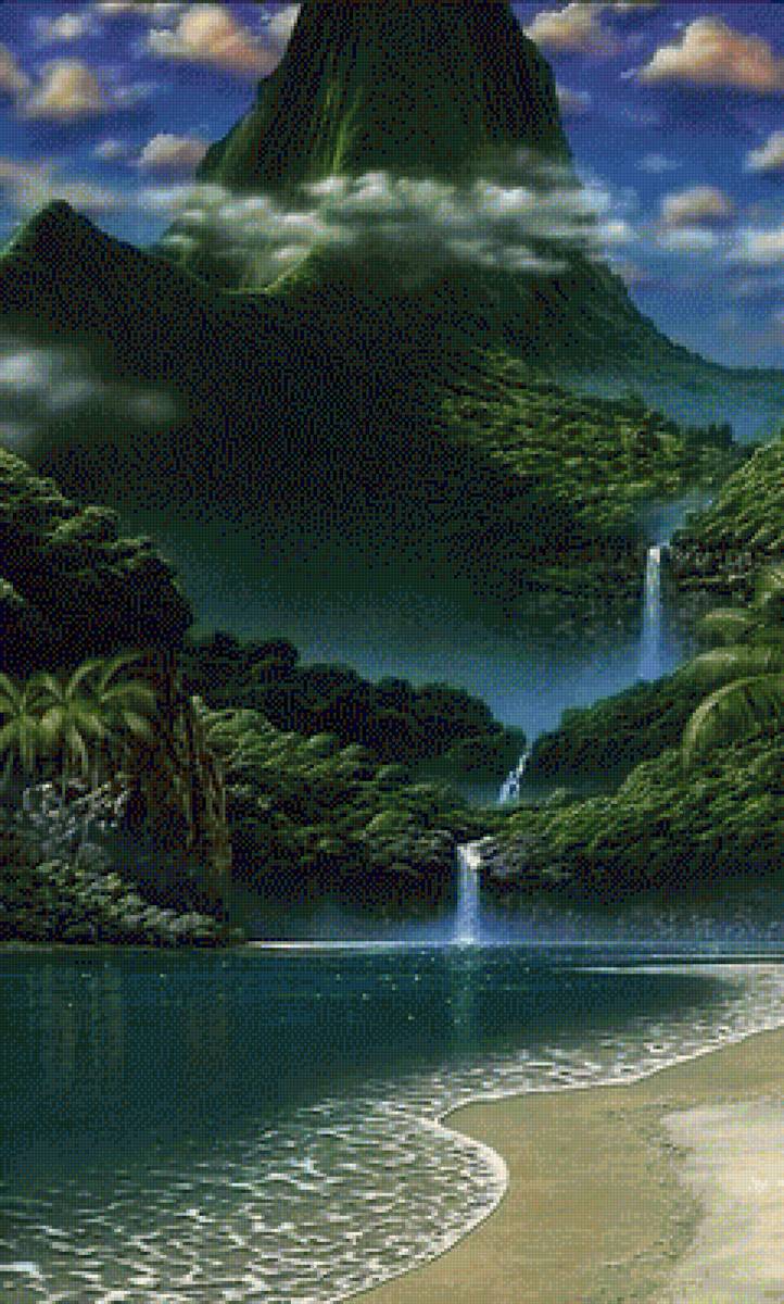 Пляж - песок, берег, море, джунгли, горы - предпросмотр