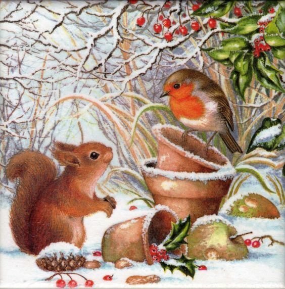 Друзья - друзья, зима, белка, птичка, лес - оригинал