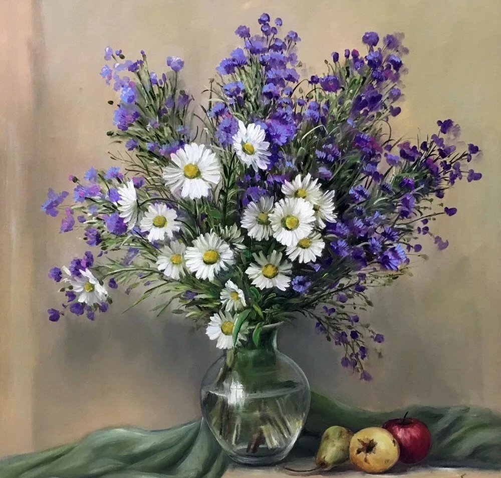 Boque de  margaridas com lilas - flores. - оригинал