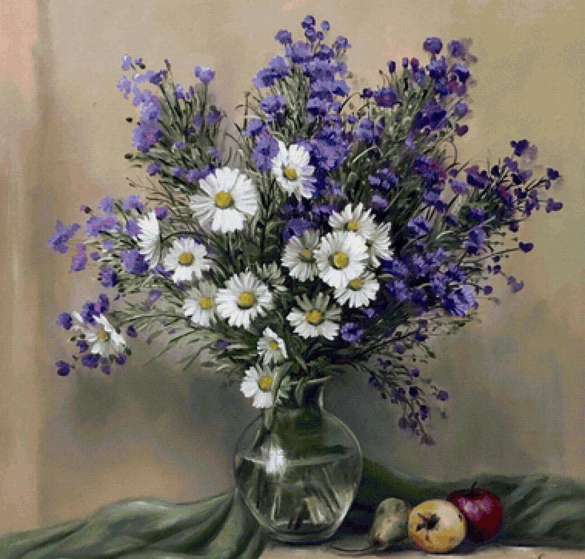 Boque de  margaridas com lilas - flores. - предпросмотр