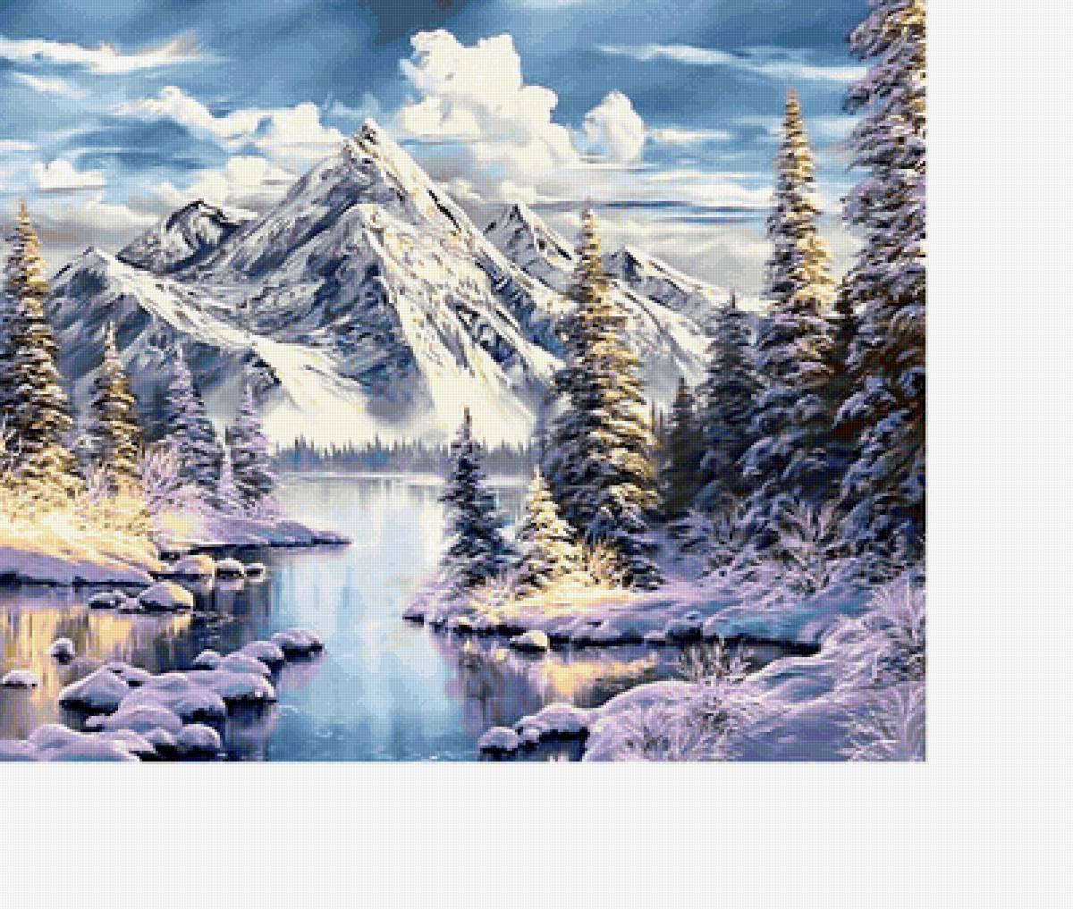 зима в горах - лес, вода, пейзаж, горы, река, снег., зима - предпросмотр