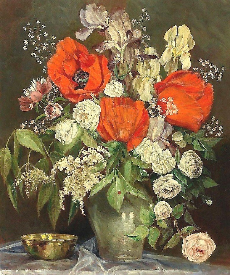 весенний букет - маки, букет, черемуха - оригинал