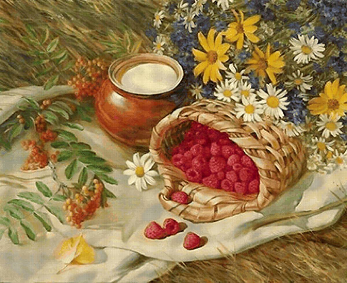 натюрморт - малина, натюрморт, поле - предпросмотр