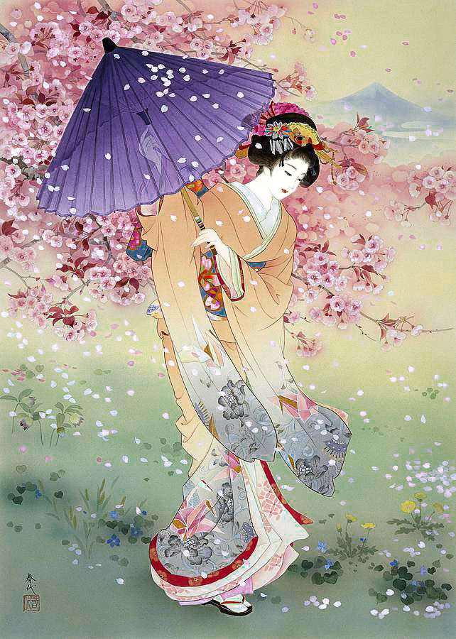 Танец цветущей сакуры - япония., гейша, кимоно. - оригинал