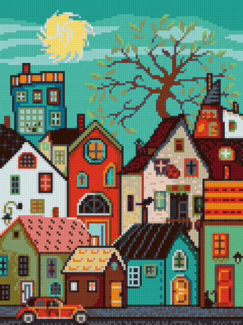 Яркие домики - крыши, дома, город - предпросмотр