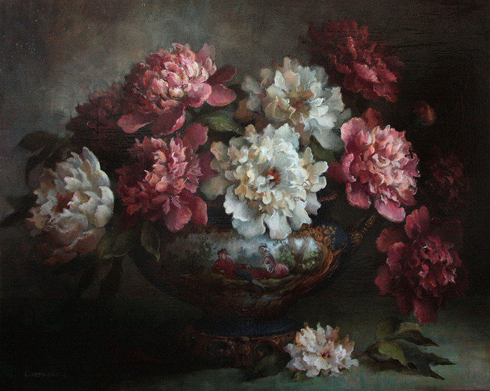 пионы - цветы, картина - оригинал