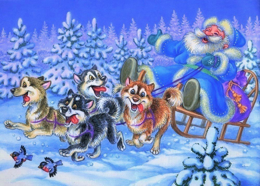 Дед мороз - зима, дед мароз, собаки, новый год - оригинал
