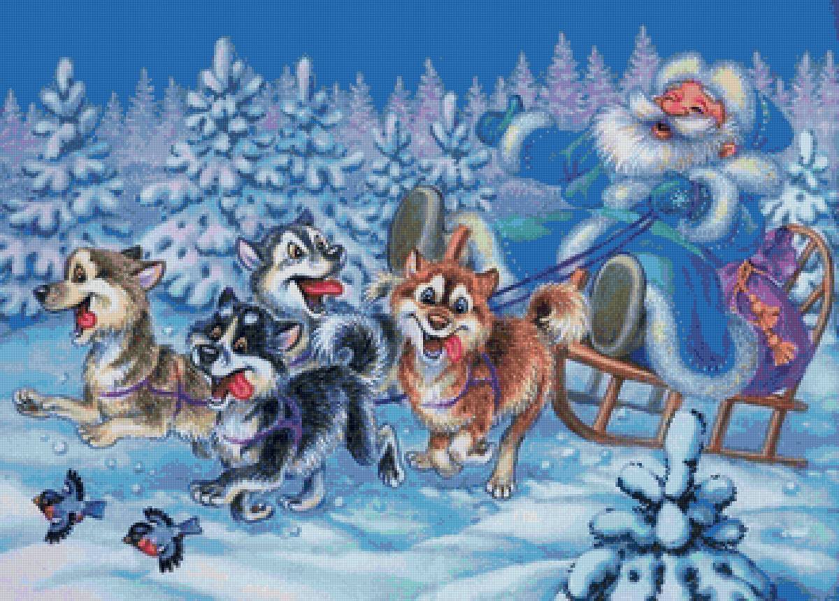 Дед мороз - дед мароз, зима, собаки, новый год - предпросмотр