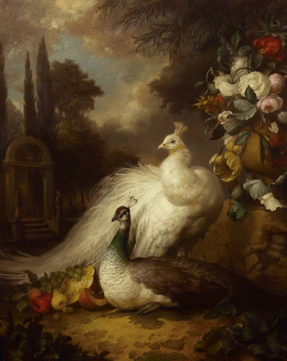 павлины в саду - картина - предпросмотр