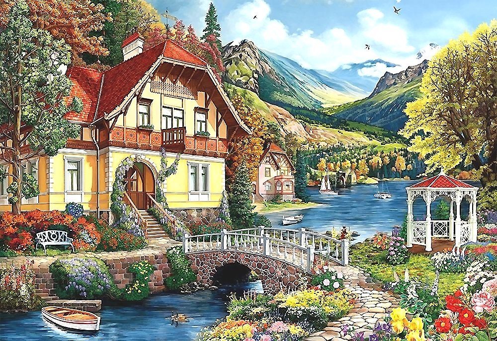 Дом мечты - озеро, дом, горы - оригинал