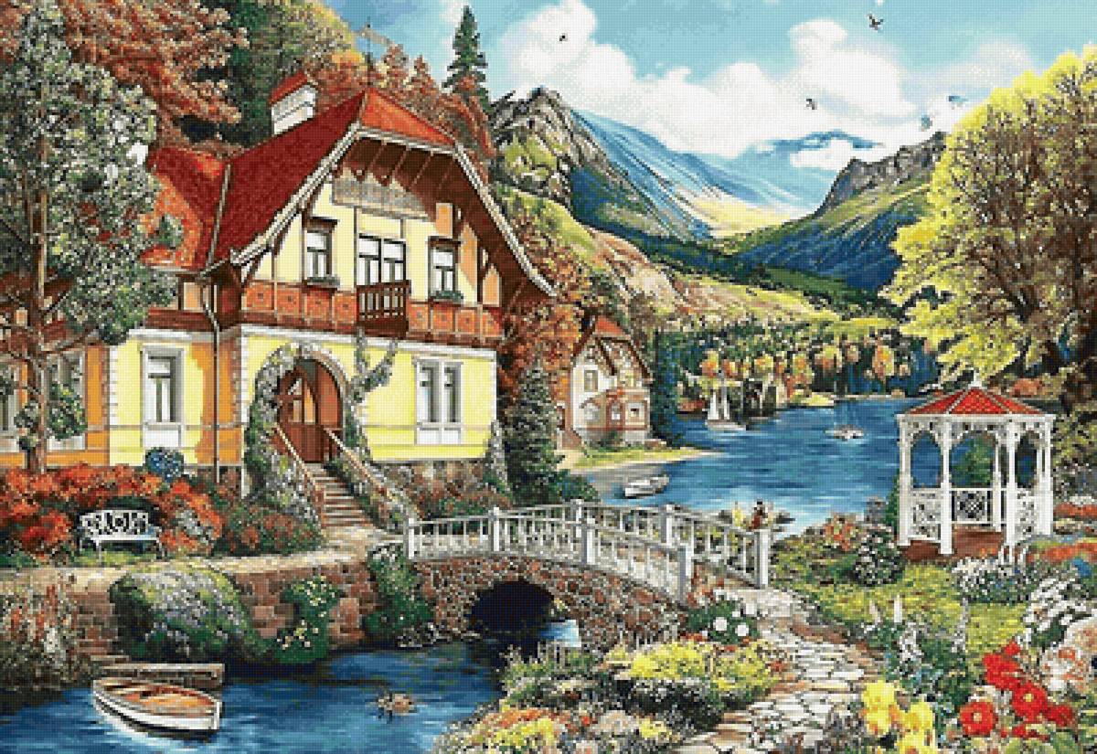 Дом мечты - озеро, горы, дом - предпросмотр