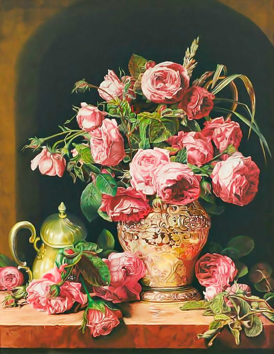 Натюрморт - цветы, розы, букет в вазе - оригинал