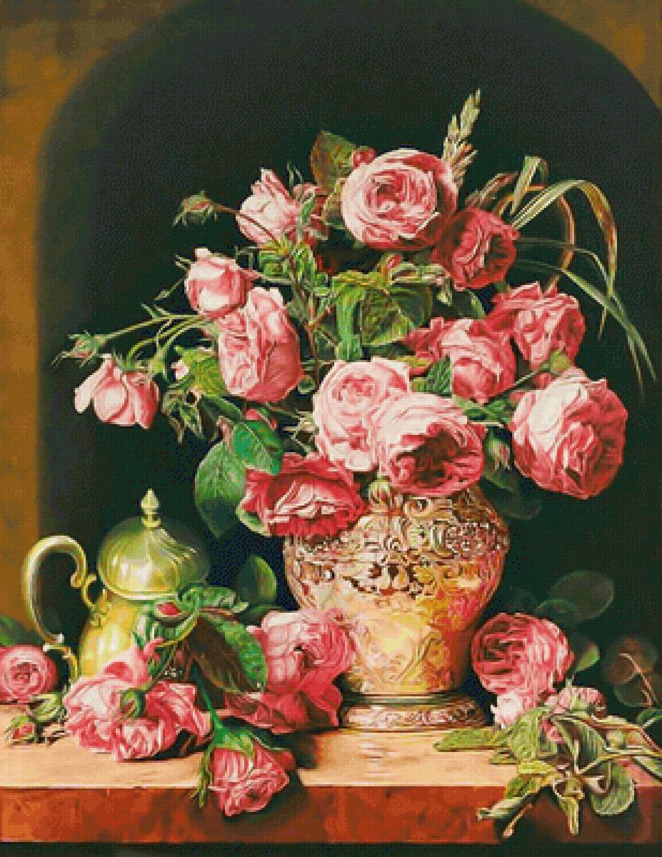 Натюрморт - розы, цветы, букет в вазе - предпросмотр