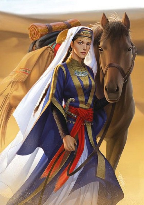 Mulher .nômade com seu cavalo. - deserto, cavalo, menina - оригинал