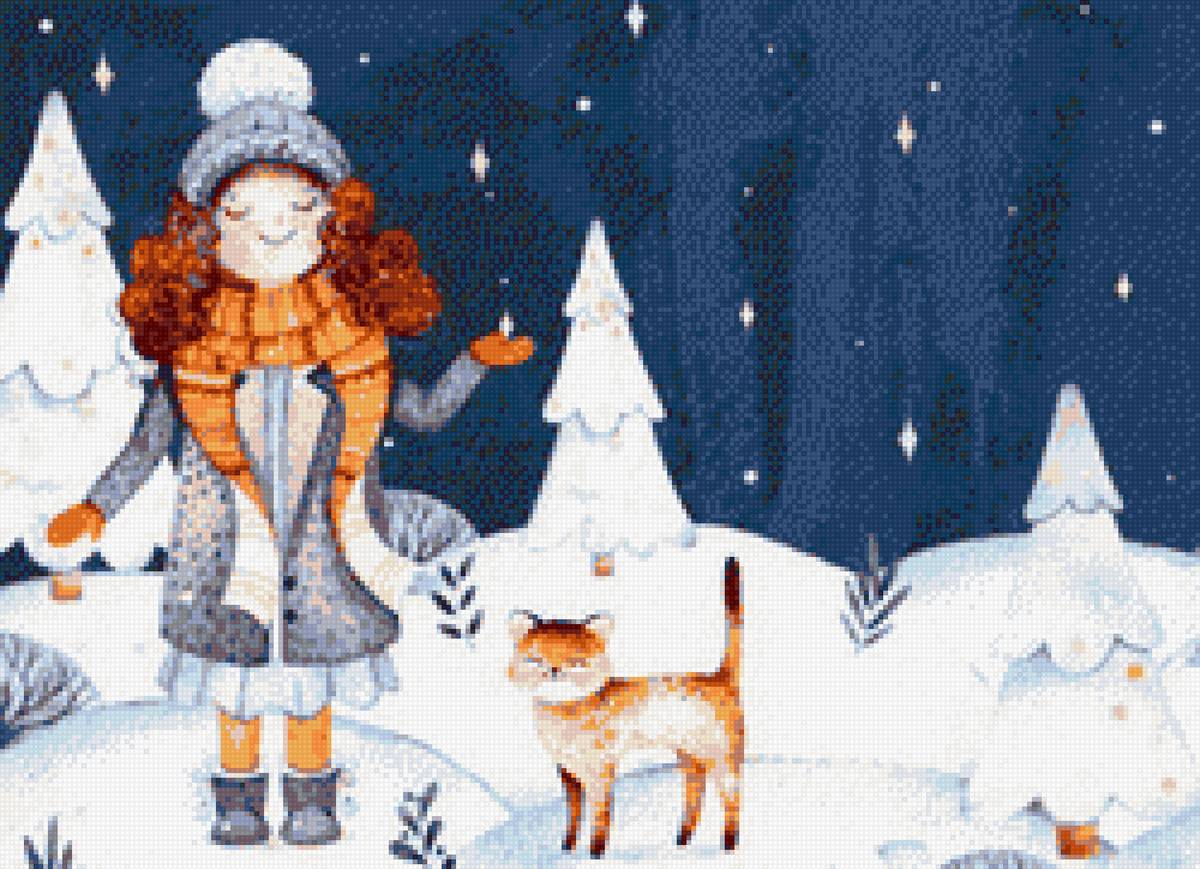 Рождество - снежинки, кот, рождество - предпросмотр