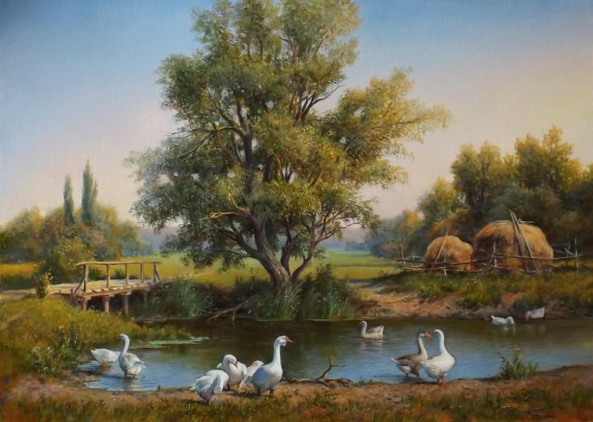 лето в деревне - природа гуси лето - оригинал