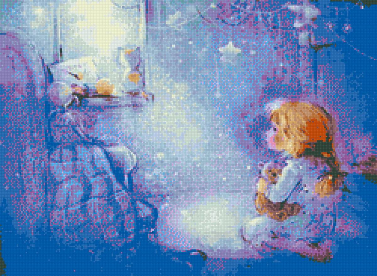 Вечер - девочка, кот, вечер - предпросмотр