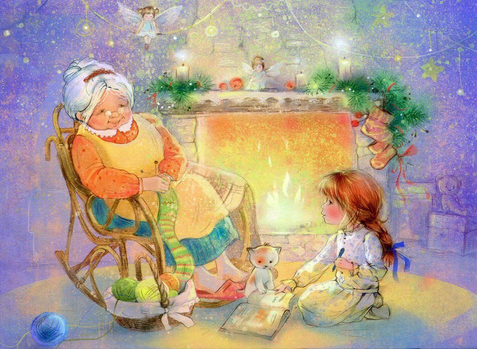 Рождество - девочка, внучка, рождество, огонь, фея, бабушка - оригинал