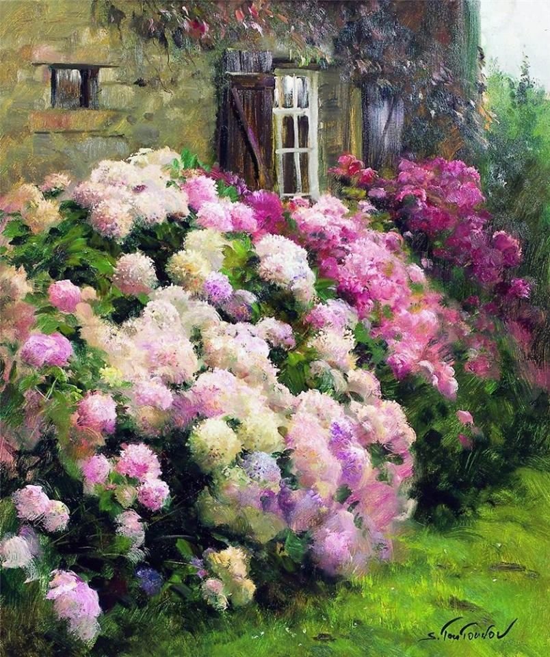 Сергей Тутунов Цветущий сад - дом, цветы - оригинал
