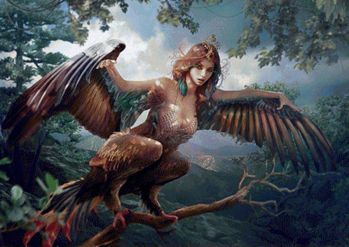 фентези - девушка фентези птицы - предпросмотр