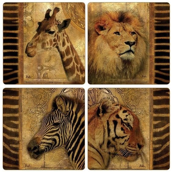 Collage-ДИКИЕ ЖИВОТНЫЕ - тигр, зебра, жираф, лев - оригинал