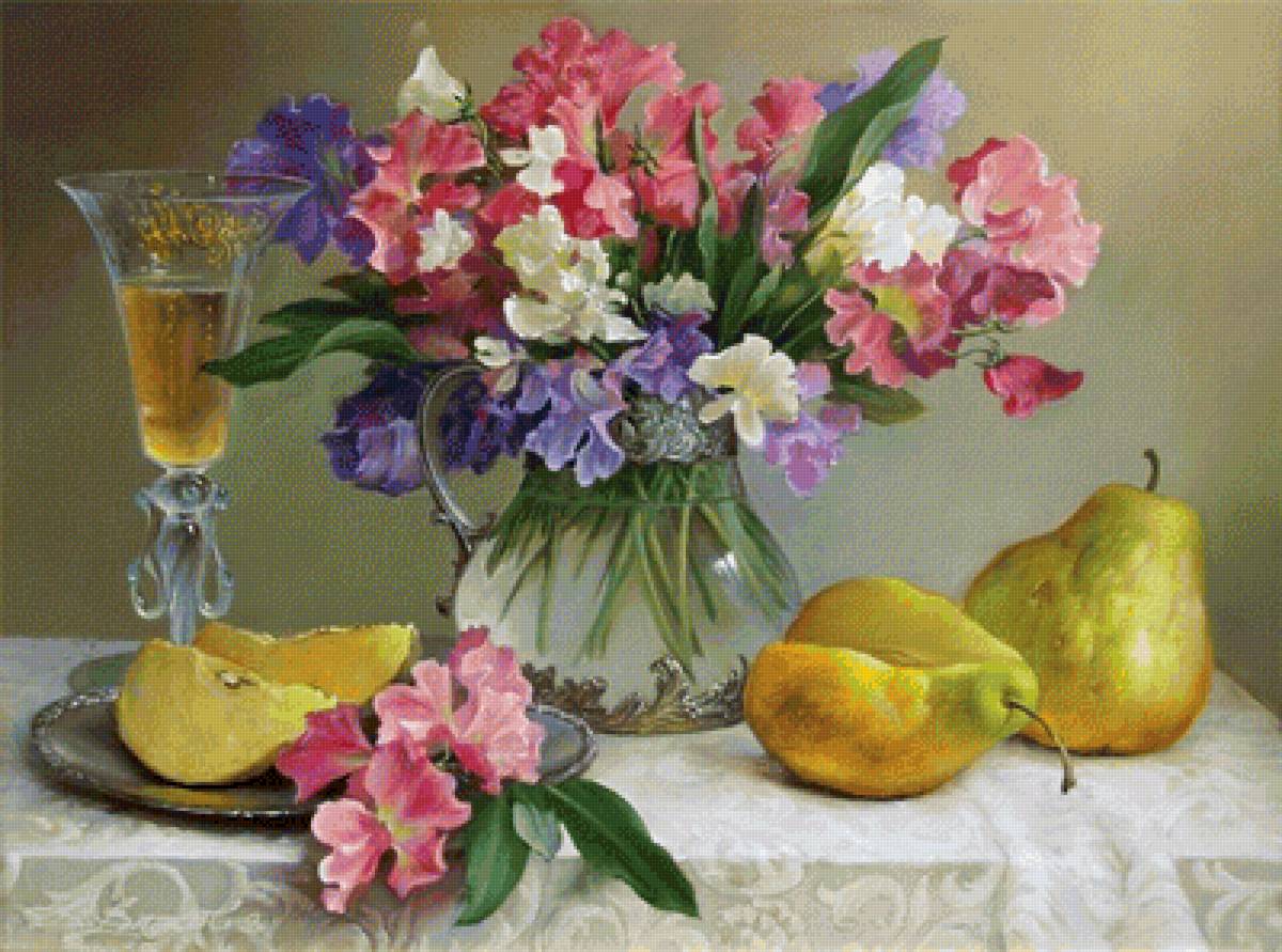 Натюрморт - груши, цветы - предпросмотр