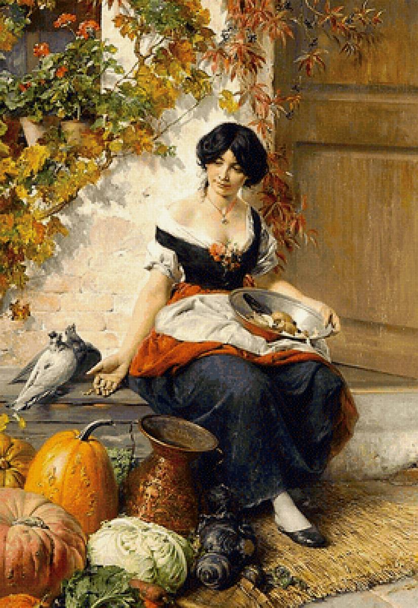 Девушка и голуби - девушка - предпросмотр