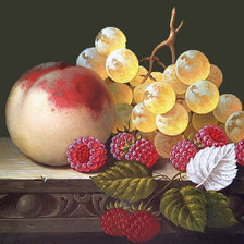 Оригинал схемы вышивки «Натюрморт с персиком и виноградом» (№2213551)