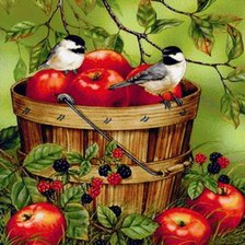 Схема вышивки «Птички на яблоках»