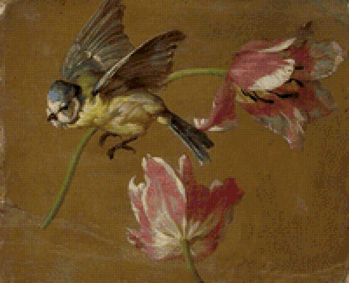 Натюрморт с птицей - цветок, птица, натюрморт - предпросмотр