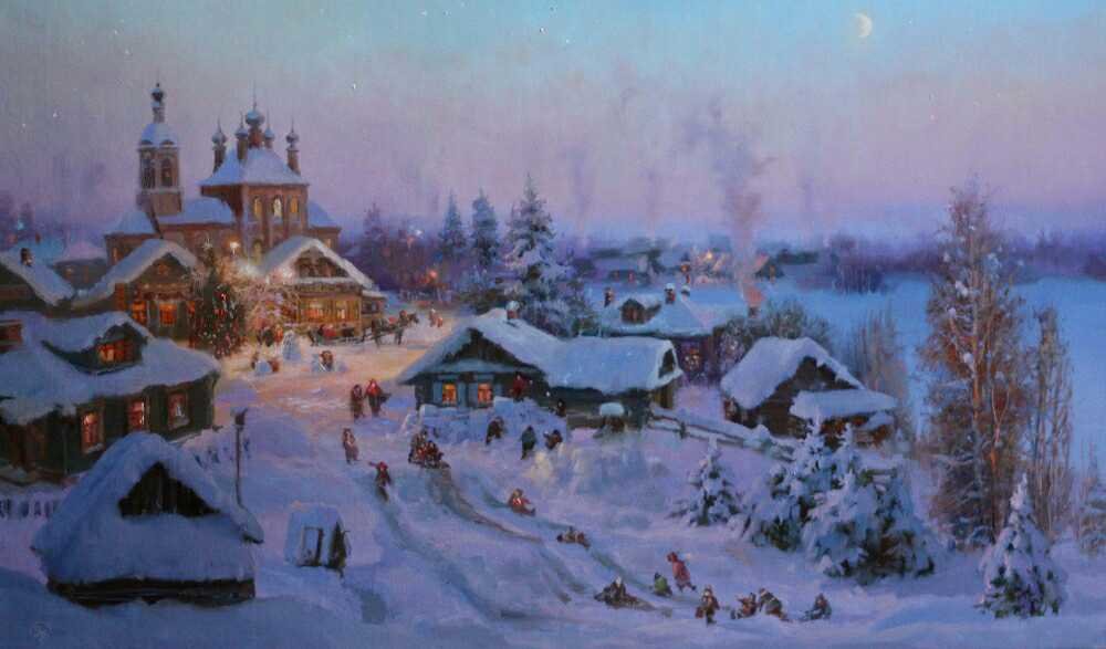 Перед Рождеством (Владимир Жданов) - зима, рождество, деревня - оригинал