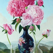 Peônias em um vaso .