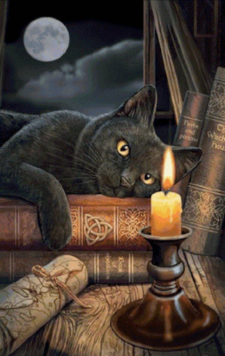 Колдовской час - животные, вечер, свеча - предпросмотр