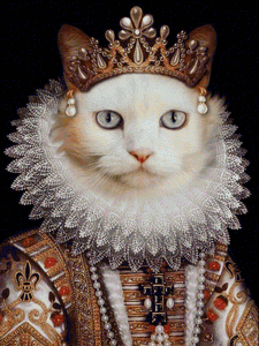 Королева Кошка - королева, портрет, животные, украшение, костюм, кошка, живопись - предпросмотр