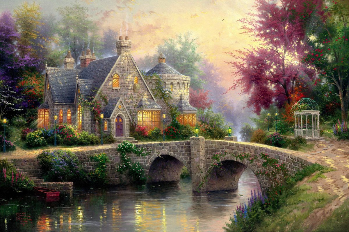 Домик у реки - река, мост, дом - оригинал