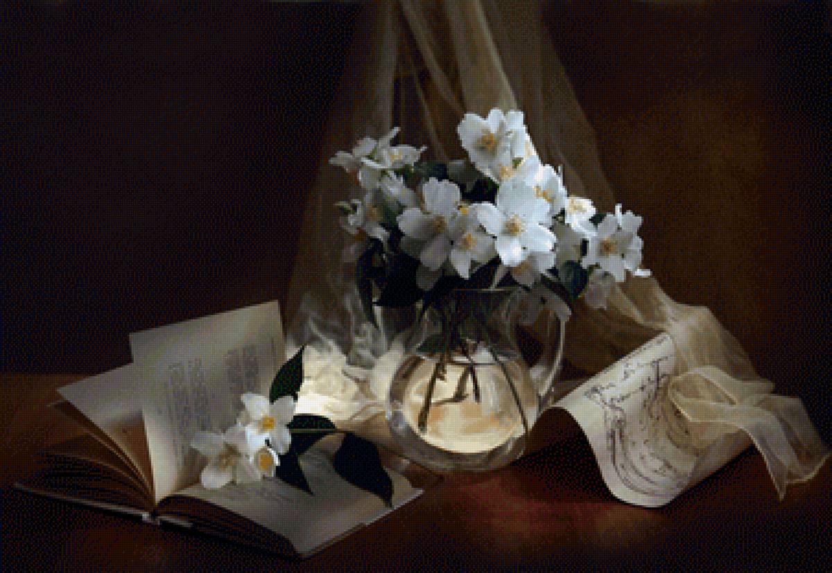 Натюрморт с жасмином - книга, цветы, жасмин, натюрморт - предпросмотр