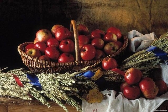 Яблочный спас - кухня, натюрморт, картина, яблоки, деревня - оригинал
