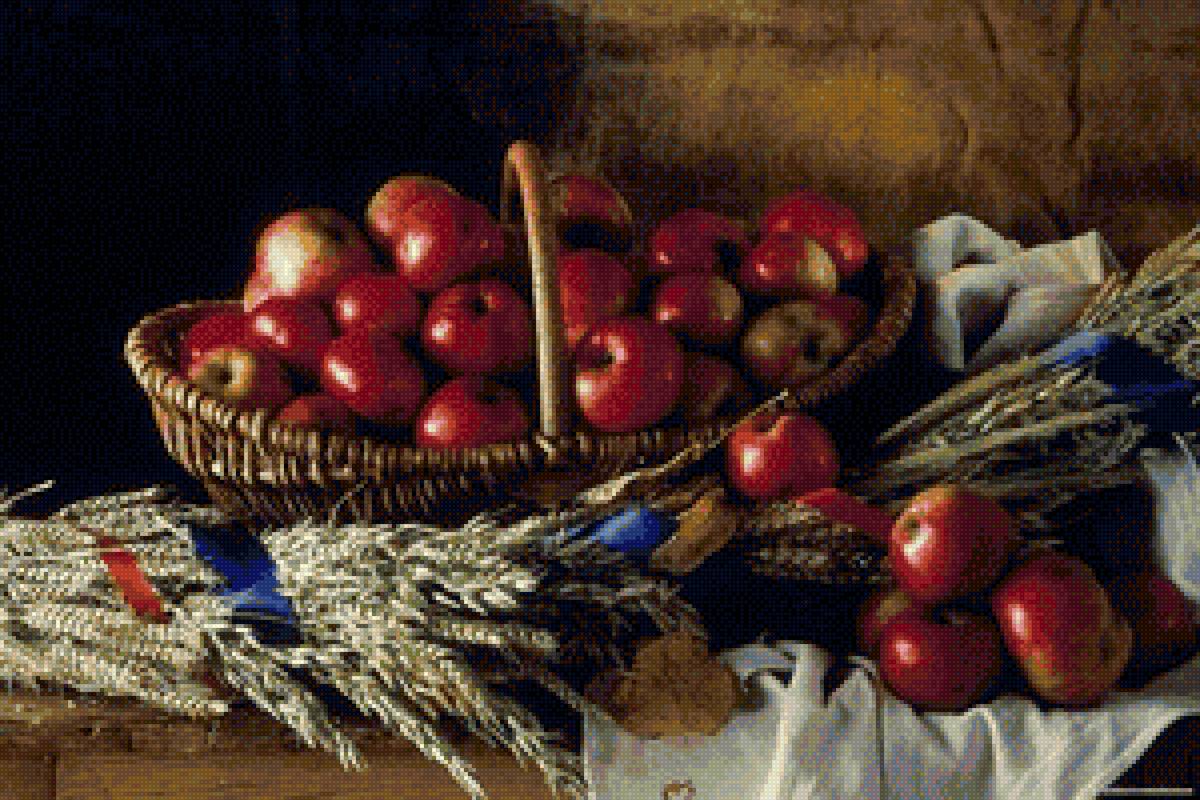 Яблочный спас - картина, натюрморт, кухня, деревня, яблоки - предпросмотр