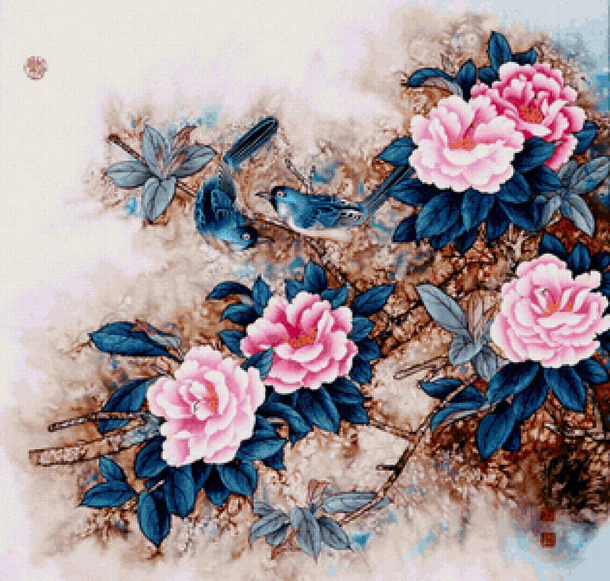 Япония - япония, птица, цветок - предпросмотр