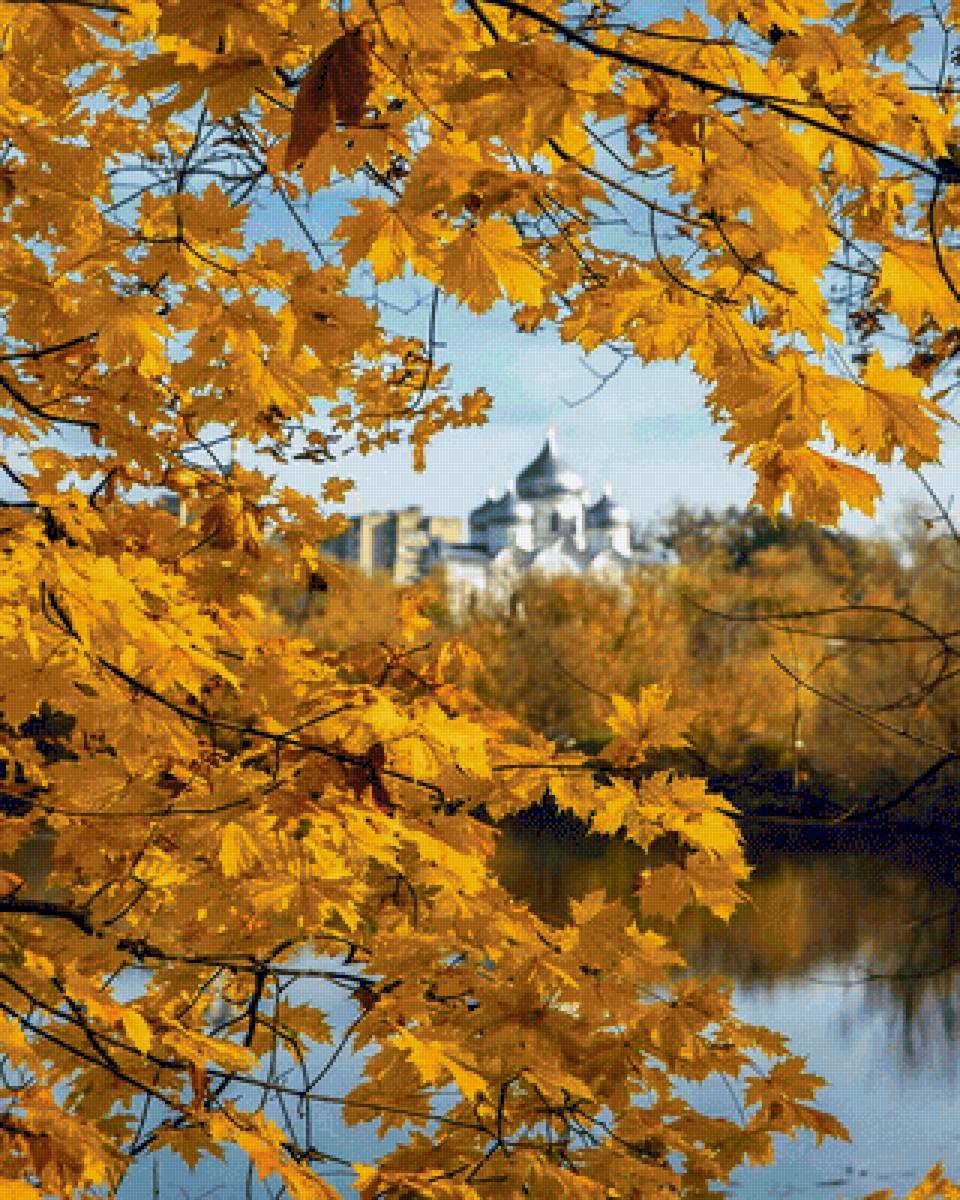 Осень - река, пейзаж, храм, клен - предпросмотр