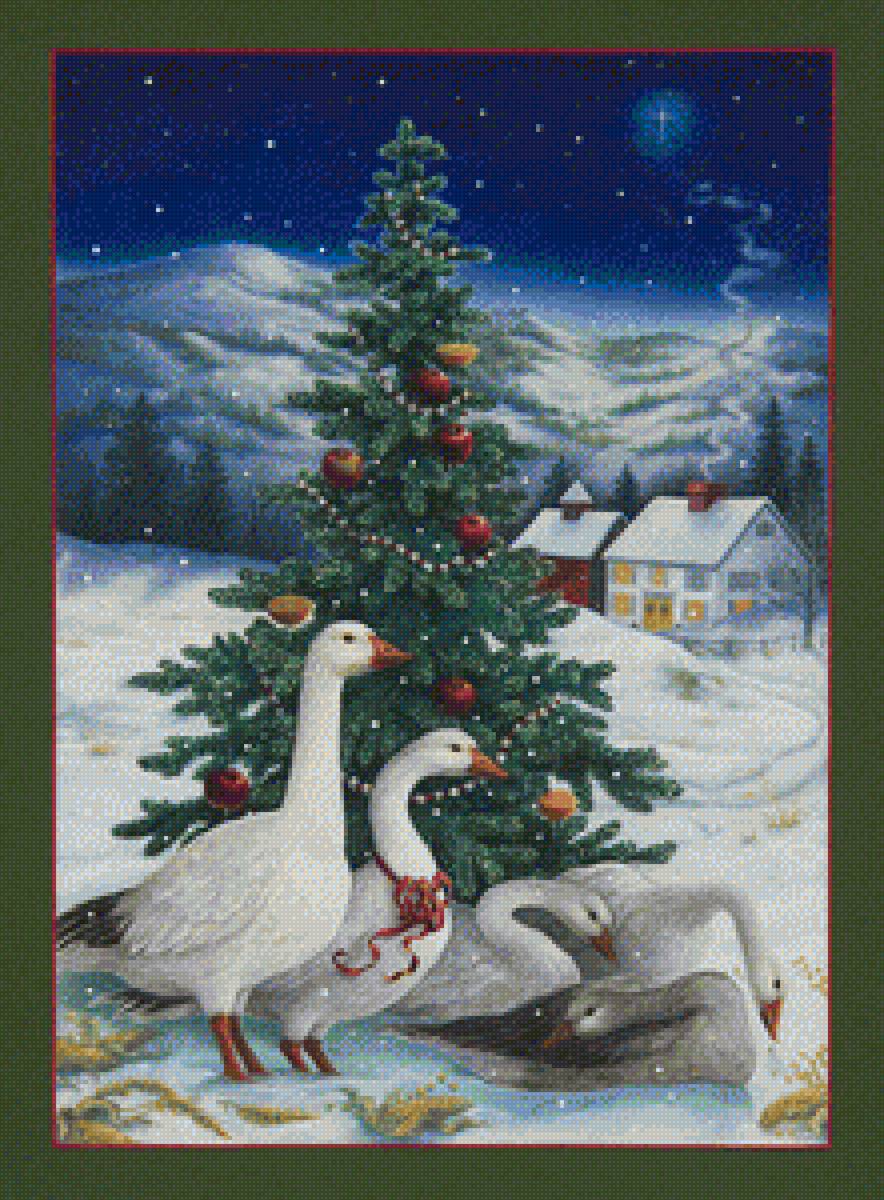 Christmas Geese - bird, winter, christmas, geese - предпросмотр