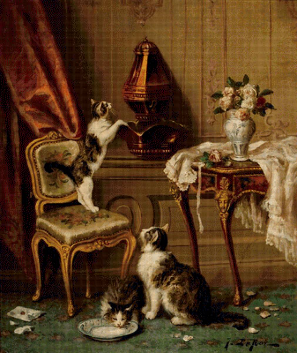 Котята - живопись, комната, картина, котята, интерьер, животное - предпросмотр